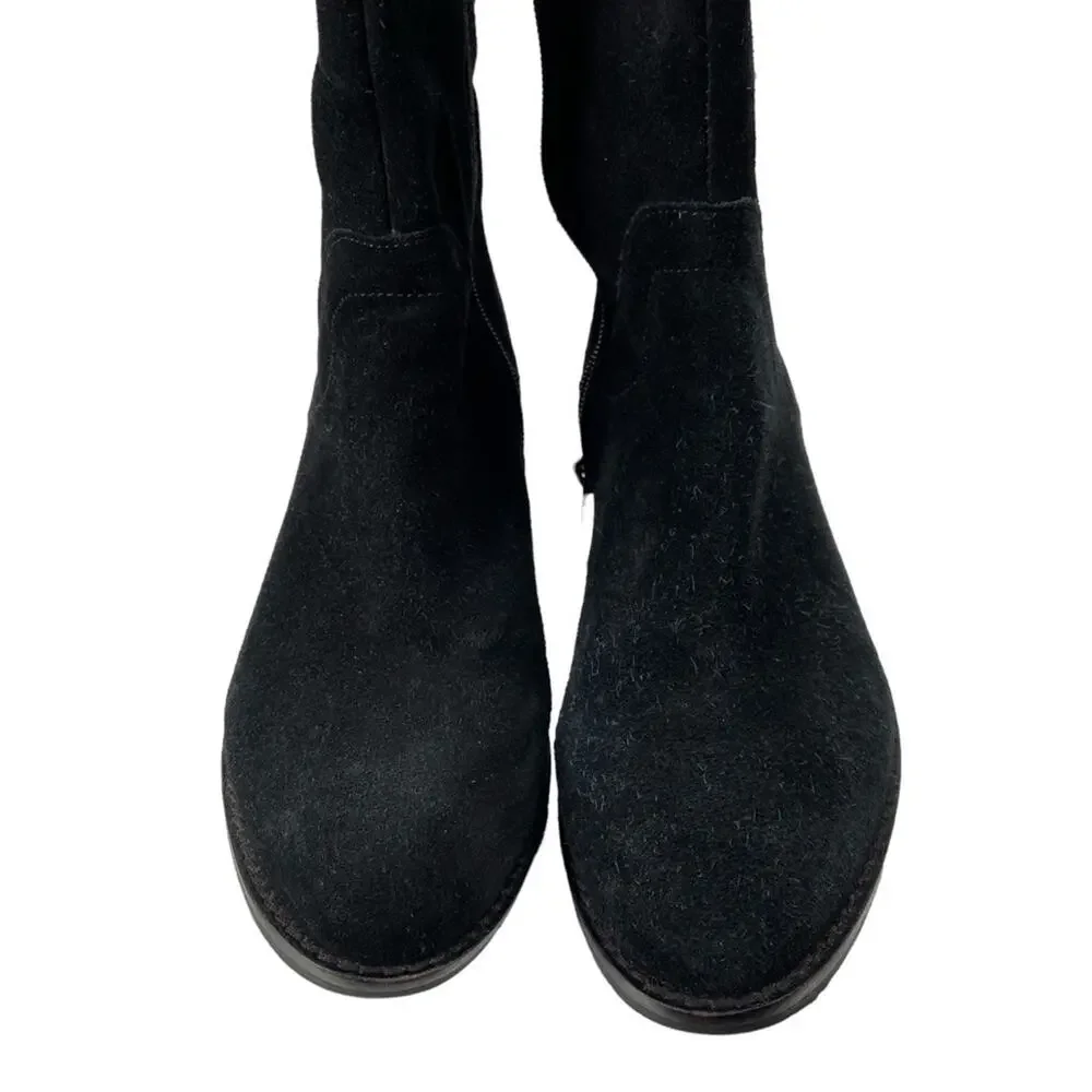 BLONDO Nestle Boots Knee High Suede‎ Ruffle Fringe Black Riding Waterproof 7.5
